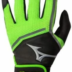 New Mizuno Youth Finch Batting Glove Medium Green/Black/Gray Fastpitch Softball