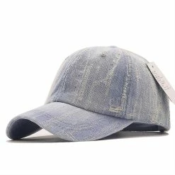 Qian Unisex Washed Denim Baseball Cap Distressed Ripped Hole Adjustable Snapback Hat Hip Hop Caps Outdoor Sports Hats Gorras
