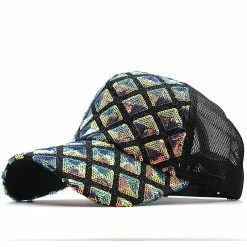 Qian Summer Women's Baseball Caps Sequins Hat Cotton Sun Visor For Girls Mesh Fishing Snapback Hip Hop Fashion Cap