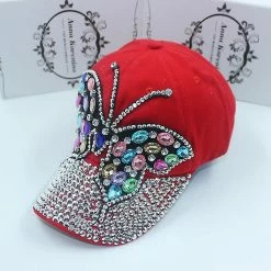 Qian Fall Baseball Cap Women Full Crystal Colorful Big Butterfly Hat Denim Bling Rhinestone Snapback Caps Casquette Summer Hats