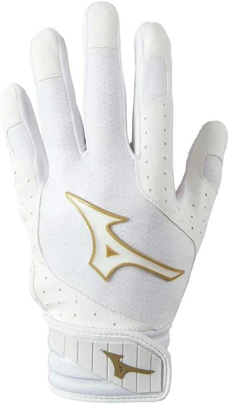 New Mizuno Finch Softball Padded Batting Gloves Adult Women Medium White/Gold