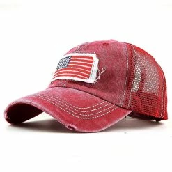 Unbranded Summer Breathable American Flag Denim Hat Trucker Hat Fashion Ladies Pony Tail Cap Baseball Cap Adjustable Hip Hop Hat Golf Cap