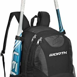 New Worth Baseball/Softball Equipment And Bat Backpack Bag Black 15" X 8" X 19"