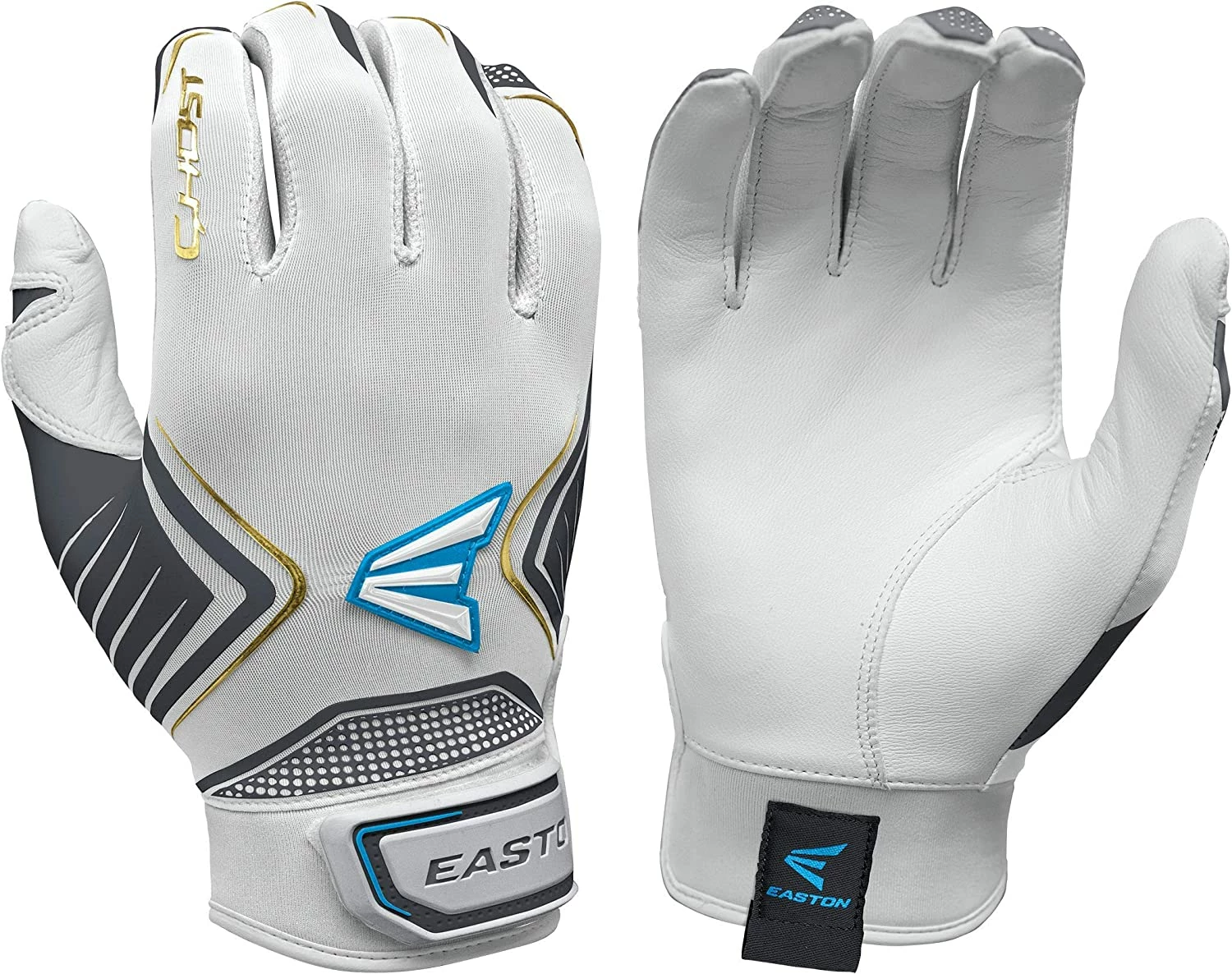 New Easton Ghost Fastpitch Softball Batting Gloves Adult Large White/Gold/Blue