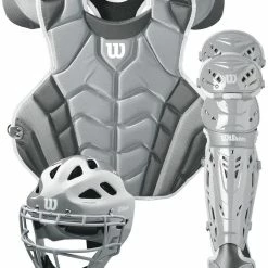 New Wilson C1K Catcher's Gear Kit Baseball/Softball Adult Silver/White